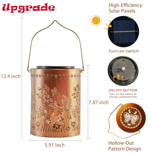 Solar Lantern Outdoor, Butterfly Decorative Hanging Lantern | 13.4", Upgraded Solar Panel & 2000mAh Battery, Outdoor Waterproof Garden Decor for Patio Yard, Gifts for Women Mom Grandma - style: Butterfly