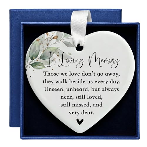 in Loving Memory Gift for Loss of Loved One, Sympathy Keepsake with Ceramic Heart and Comforting Message, Celebration of Life Tribute in Linen Box for Mom Dad Husband Wife Grandma Grandpa