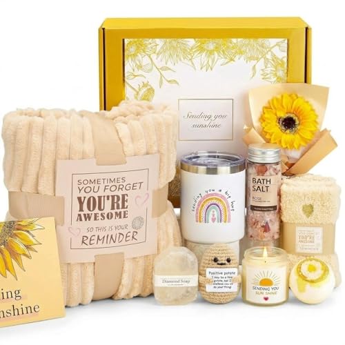 4 PACK Get Well Gifts for Women After Surgery 10pc Gift Baskets — The Perfect Care Package. This Feel Better post surgery recovery gifts for women is a thoughtful self-care package for Mom, Her - color: orange