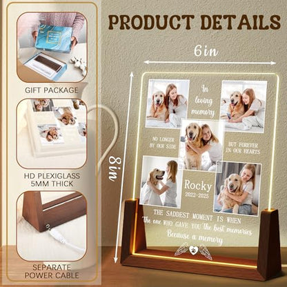 Personalized Dog Memorial Gifts, Custom Acrylic Light Up Picture Frame | Custom Pet Loss Gifts Cat Pet Memorial Gifts with Pictures for Pet Lover, Loss of Dog Sympathy Gifts - color: style-1