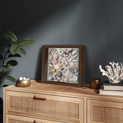 Americanflat 11x11 Shadow Box Frame with Shatter-Resistant Glass - Silhouette Collection - Large Shadow Box Display Case for Tabletop and Wall Display - Walnut with Soft Felt Back | Shatter-resistant glass, 1.5 inch interior depth, displays keepsakes, med
