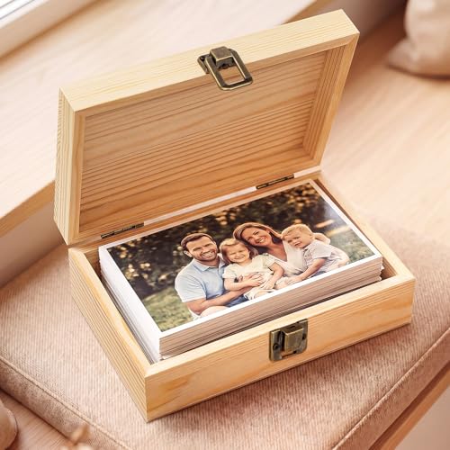 SiliFine Wooden Photo Storage Box Keepsake Box,Small,Natural Wood | Gift for Girlfriend Boyfriend Couple, Store Pictures Certificates Jewelry, Wedding Organizer with Clasp, Holds Mementos - color: Natural Wood