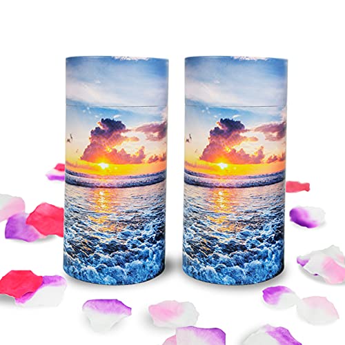 Set of 2 Biodegradable Scattering Tube Urn for Human & Pet Ashes | Paper Made ECO Friendly, For Water & Sea burial, Airplane Safe & TSA Approved, Small Spreading Cremation Urn, 40 lbs Capacity - color: Ocean Sunset, size: Small（Pack of 2）