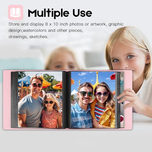 Aevdor 8x10 Photo Album, 168 Photos, Leather Cover, Pink | Large Capacity, Side-Loading Clear Pockets, Vertical 8x10 Layout, Black Inner Pages, Wedding, Travel, Baby & Family Memories - color: Pink