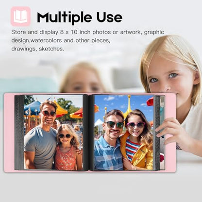 Aevdor 8x10 Photo Album, 168 Photos, Leather Cover, Pink | Large Capacity, Side-Loading Clear Pockets, Vertical 8x10 Layout, Black Inner Pages, Wedding, Travel, Baby & Family Memories - color: Pink