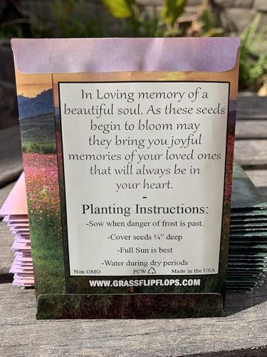 25 Wildflower Seed Packets - Celebration of Life Decorations - Funeral Favors - Memorial - Wild Flower Seeds Throw and Grow Perennial & Annual Mix to Attract Pollinators Bees and Butterflies Non-GMO