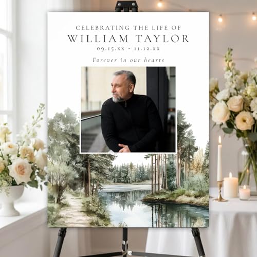 Custom Woodland Lake Celebration of Life Welcome Sign for Memorial Funeral - color: Sign 23