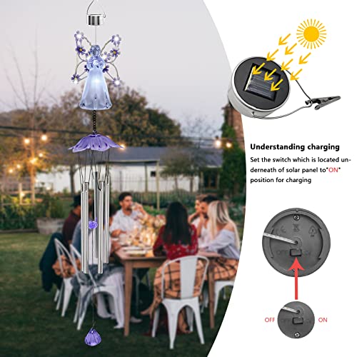 Purple Angel Solar Wind Chimes for Outside, Memorial Garden Decorations - size: Purple