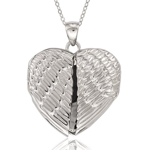 Sterling Silver Angel Wing Heart Locket with 18" Chain
