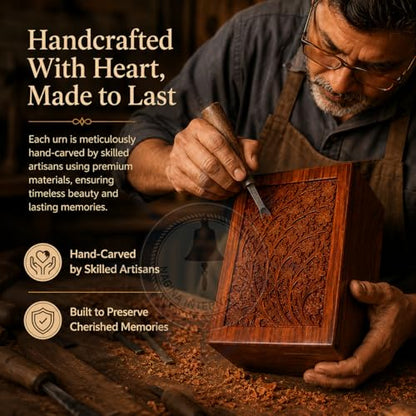 Artisans Crafted Premium Rosewood Decorative Hand Carved Wooden Urns | Carved with Precision | Memorial Wooden Urns for Loved Ones | Nagina International (X-Large) - size: X-Large