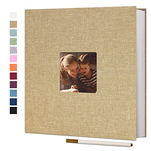 Vienrose Large Photo Album Self Adhesive for 4x6 8x10 Pictures Linen Scrapbook Album DIY 40 Blank Pages with A Metallic Pen - color: Khaki, size: 11"x10.6" 40Pages