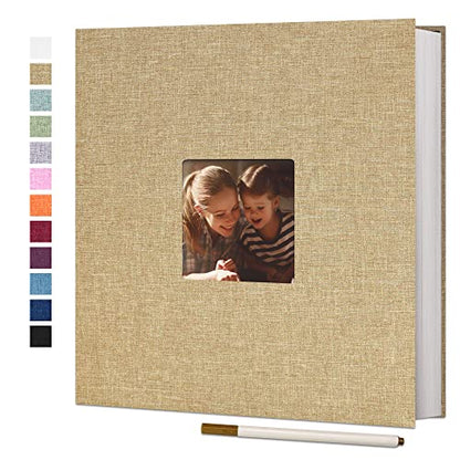 Vienrose Large Photo Album Self Adhesive for 4x6 8x10 Pictures Linen Scrapbook Album DIY 40 Blank Pages with A Metallic Pen - color: Khaki, size: 11"x10.6" 40Pages