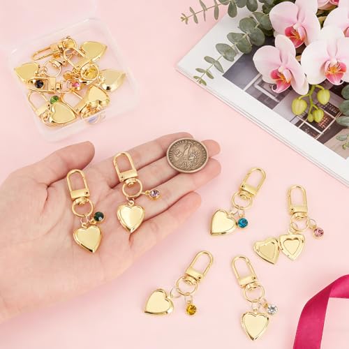 PH PandaHall 12-Pack Heart Locket Charms Memorial Charms Photo Locket Keychain for Custom Keychain Personalized Photo Holder - color: Golden