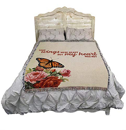 Pure Country Weavers Your Wings were Ready But My Heart was Not Blanket - Sympathy Bereavement Gift Tapestry Throw Woven from Cotton - Made in the USA (72x54) - color: Wings Butterfly, size: 72" x 54"