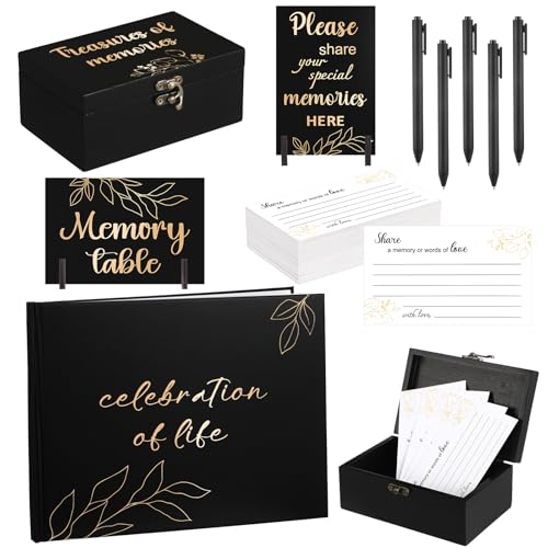 Celebration of Life Guest Book Funeral Memory Cards, Gold Leaf - style: Gold Leaf