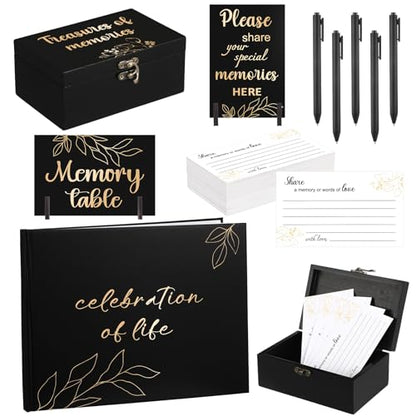 Celebration of Life Guest Book Funeral Memory Cards, Gold Leaf - style: Gold Leaf