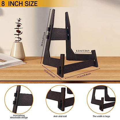 2 Pack 8 Inch Wooden Plate Stands for Display | Plate & Picture Frame Holder, Display Stand for Books, Photos, Plaque, Bowl, Tabletop Decorative Stand