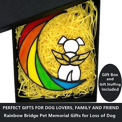 Stained Glass Rainbow Bridge White Dog Memorial Gifts for Loss of Dog Sympathy Remembrance Suncatcher, Thoughtful Pet Loss Bereavement Gifts in Memory of Pet Passing Away Window Hanging. - color: Rainbow - W