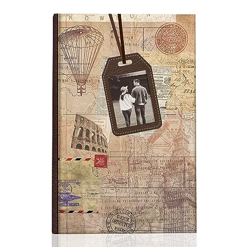 Holoary Photo Album 4x6 300 Photos 3 Pictures Per Page, Memo Writing Area for Each Pocket, with Photo Frame Window, 300 Pockets 4”x6”, Printed Book Cover Travel Design World Map Adventure Vacation - size: 300 Pockets