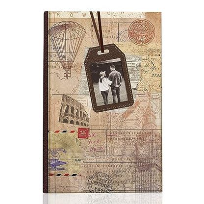 Holoary Photo Album 4x6 300 Photos 3 Pictures Per Page, Memo Writing Area for Each Pocket, with Photo Frame Window, 300 Pockets 4”x6”, Printed Book Cover Travel Design World Map Adventure Vacation - size: 300 Pockets