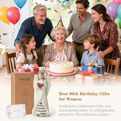 80th Birthday Gifts for Women, Happy 80th Birthday Decorations for Women | Best Gifts for 80 Year Old Woman Moms Grandmother Friends, Elegant Angel Figurine for Home Party Decor - style: 80th Birthday