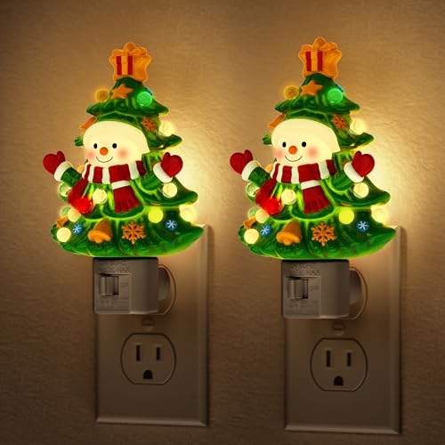 Briignite Snowman Night Light[2 Pack], 3000K Night Lights Plug into Wall | Christmas Tree Cute Night Light for kids, Plug in Nightlight with 360° Rotatable for Christmas Decor Party - color: Warm-Snowman, size: 2 Pack