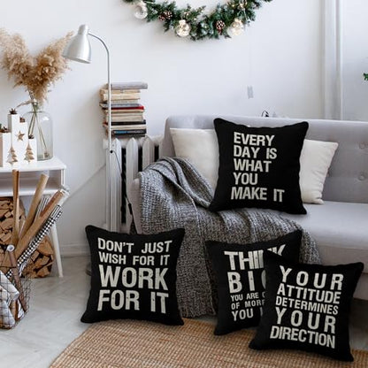 Inspiring Saying Quote Motivational Phrases Nursery Throw Pillow Case, 18 x 18 Inch Set of 6, Gifts Teens Adults Living Room Office Classroom College Decoration, Pillows Cover for Sofa Couch Bed