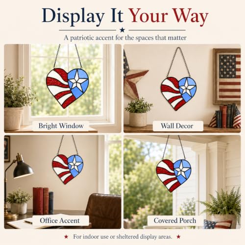 American Flag Heart Suncatcher, 6-Inch Stained Glass Window Hanging - color: D-heart