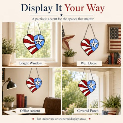 American Flag Heart Suncatcher, 6-Inch Stained Glass Window Hanging - color: D-heart