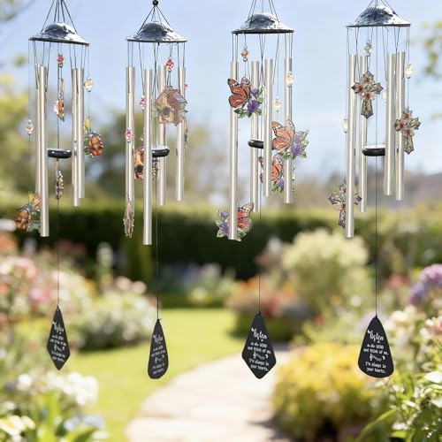 YU FENG Butterfly Memorial Wind Chime, Crystal Suncatcher Outdoor Decor | 34 Inch Metal Wind Chime, Butterfly Design, Sympathy Bereavement Gift, Garden Yard Patio Hanging Decoration - style: Autumn Garden – Butterfly – 34 Inch