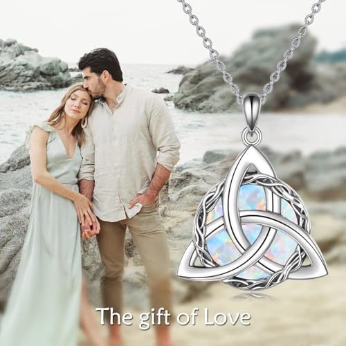 WINNICACA Celtic Knot Necklace 925 Sterling Silver Celtic Pendant Irish Urn Necklace Jewelry Birthday Anniversary Valentine's Day Gifts for Her Women Wife Girlfriend Daughter - style: 1-Celtic Knot Necklace(White Opal)