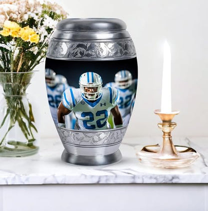 Football Player Urn for Ashes - Blue Sports Urns - Large Urns for Human Ashes Adult Man - Funeral Companion Urn for Adult Male 10 Inch | Blue Funeral Companion Urn for Adult Male, Cremation Urns 200 Cubic Inches