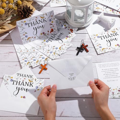 Fumete 50 Set Funeral Thank You Cards, Wildflowers - style: Wildflowers