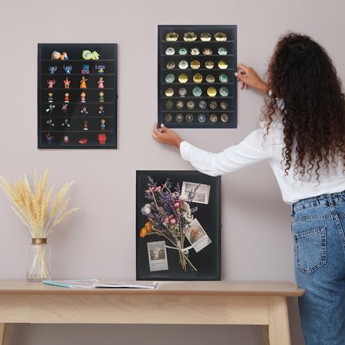 16x20 Wooden Shadow Box Frame with Removable Shelves Deep Display Case for Military Medals Keepsakes Black - color: Black, size: 16x20