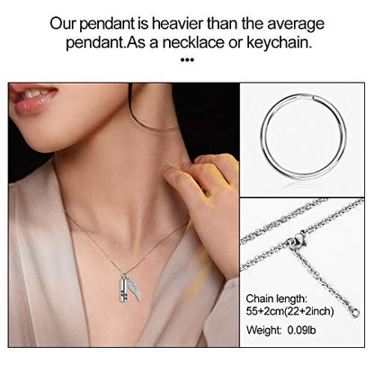 abooxiu Cylinder Cremation Urn Necklace with Angel Wing & Pet Paw - Ashes Keepsake for Dog/Cat Memorial - color: Silver-M