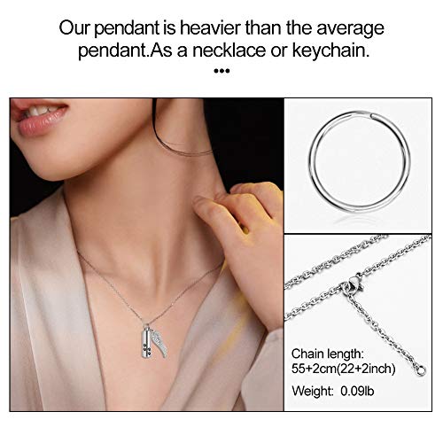 abooxiu Cylinder Cremation Urn Necklace with Angel Wing & Pet Paw - Ashes Keepsake for Dog/Cat Memorial - color: Silver-M