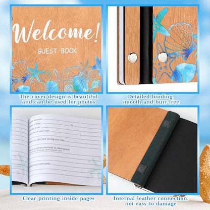 Skyygemm Beach Vacation Rental Guest Book with Pen, Wooden Scrapbook - style: Welcome Visitor