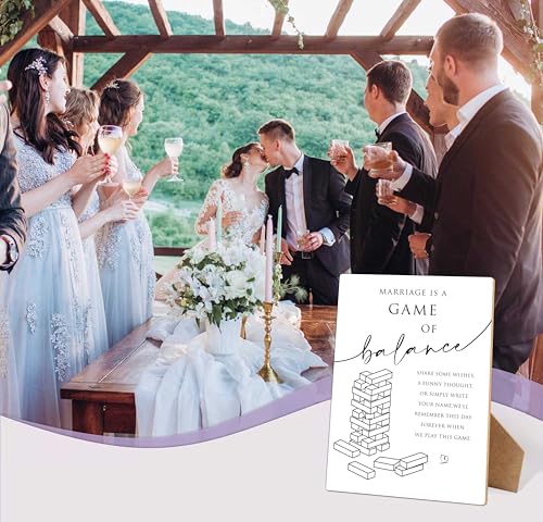 Wedding Guest Book Alternative Sign, 8×11 Inches Wooden Sign With Stand, Jenga Guestbook Sign, Minimalist Tabletop Decor for Bridal Shower, Wedding Reception, Event Party Favor Supplies-9 - style: Modern