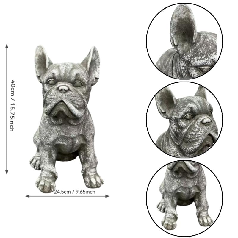 French Bulldog Statue, 15.75 in Weathered Gray Resin Dog Sculpture | Upright ears, defined facial folds, broad front paws; porch patio entryway accent, Frenchie lover and housewarming gift - color: French Bulldog