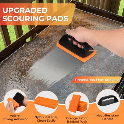 Griddle Cleaning Kit for Blackstone, Flat Top Grill Accessories Cleaner Tool Set Grill Stone, Griddle Scraper, Scouring Pad and Handles, Multifunctional Griddle Accessories Easy to Remove Stain