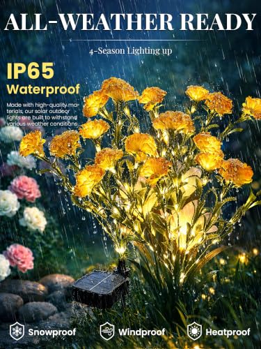 GIGALUMI 4 Pack Solar 28 Carnations Flowers Outdoor, 2 Modes, Yellow - color: Yellow, size: 4 PACK