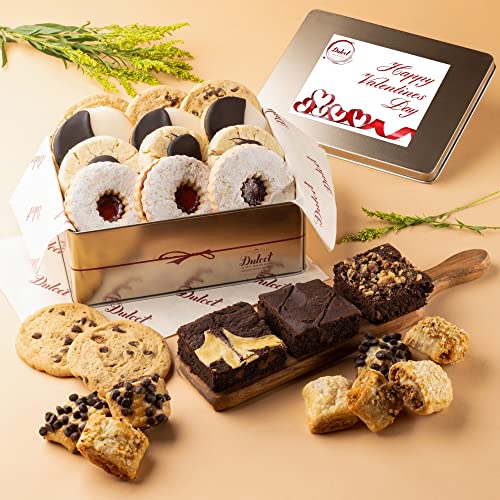 Dulcet Gift Baskets Valentine’s Day Assortment Tin Box- Delicious Gourmet Confection Gift Set - Variety Of Freshly Baked Cookies, Brownies & Rugelah In Many Flavors- Handmade Baked Goods Gift Box - style: Valentine's Day