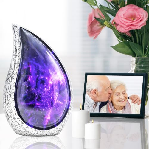 M MEILINXU Purple Urns for Human Ashes Adult Female, Cosmic Galaxy Teardrop - color: Purple & Blue, size: Large / Full Size