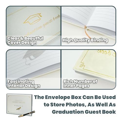 Graduation Guest Book 2026 - Memory Scrapbook for College Gifts Graduation, Guest Book for Graduation Party Sign-In with Custom Message 120 Pages, 7x9 Inch Elegant Graduation Yearbook (White) - color: white
