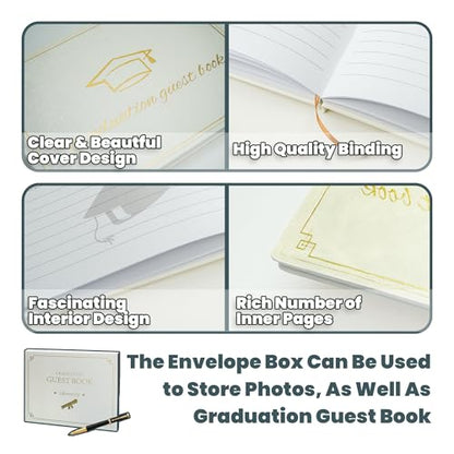 Graduation Guest Book 2026 - Memory Scrapbook for College Gifts Graduation, Guest Book for Graduation Party Sign-In with Custom Message 120 Pages, 7x9 Inch Elegant Graduation Yearbook (White) - color: white