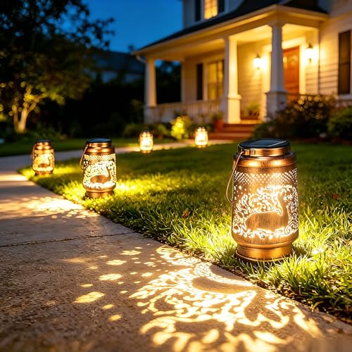 Deer Solar Lanterns Outdoor Waterproof, Birthday Gifts for Women | Garden Decor Gifts for Mom, Metal Solar Hanging Lights for Patio、Yard、Balcony、Porch - style: Deer