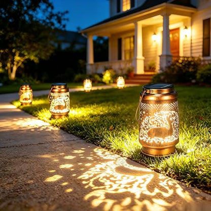 Deer Solar Lanterns Outdoor Waterproof, Birthday Gifts for Women | Garden Decor Gifts for Mom, Metal Solar Hanging Lights for Patio、Yard、Balcony、Porch - style: Deer