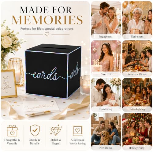 Black Iridescent Card Box for Birthday Parties, Graduation and Wedding - color: Black Iridescent