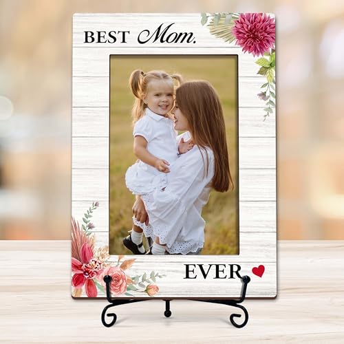 Mom Picture Frame, Happy Mother's Day Photo Frame, Best Mom Gift, Mother's Day Birthday Gift, 4x6 Wood Desk Frame - L03 - style: BEST Mom EVER