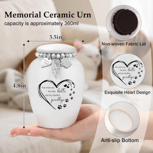 SOITIS Pet Urns for Cats Dog Urns for Ashes 4.8” Pet Urn Ceramic Small Urns - color: White Heart Paw